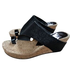 Donald Pliner Gyer Wedge Sandals Metallic Black Size 8.5